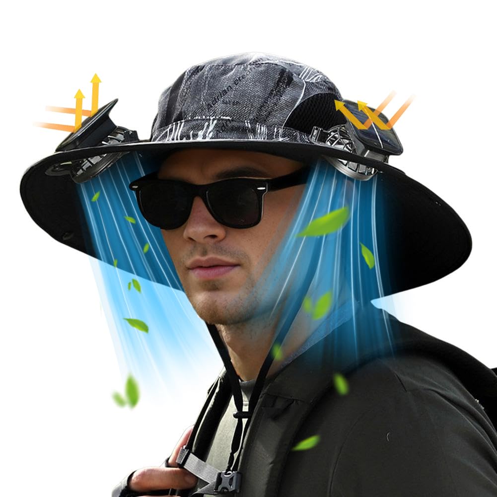 Phonery RadiantShade ® Wide Brim Hat with 2 Solar Fan